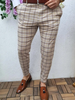 Men Basic Mid-Waist Plaid Printed Color Blocking Straight Suit Pants