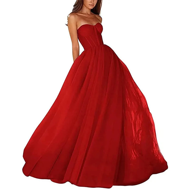 Women Sexy Solid Color Strapless Party Dress