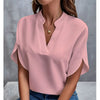 Buy 1 Get 1 Women Summer V-Neck Shirt Solid Color Casual Short-Sleeved Pullover Office Blouse