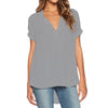 Office Chic Fashion Casual Women Short Sleeve Solid V Neck Loose Blouse