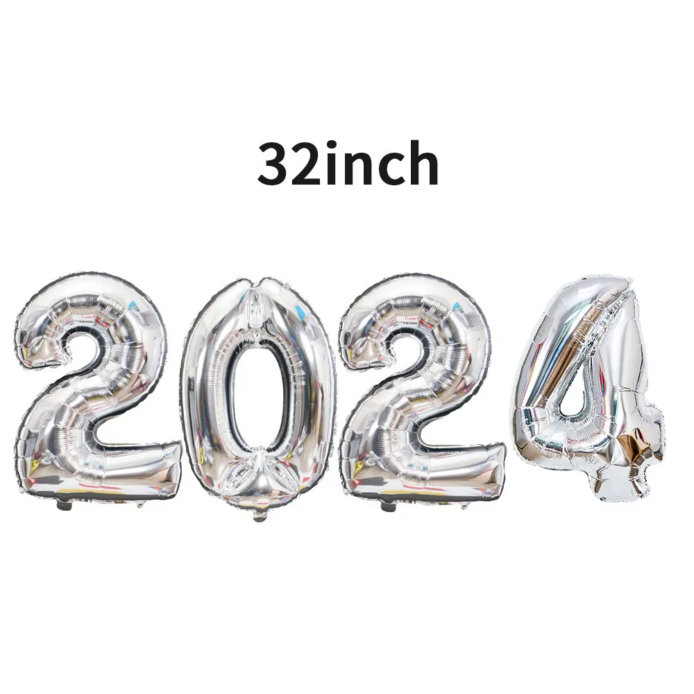 (Buy 1 Get 2 ) 32 Inch 2024 Digital Balloon New Year Day Party Venue Decoration