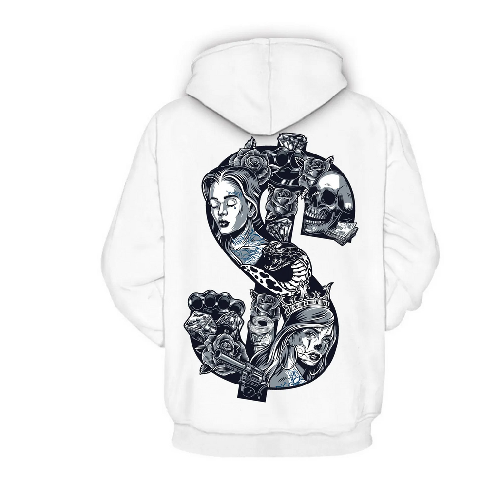 Men Casual Creative $ Skull Weapon Print Hooded Loose Sweatershirt