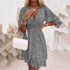 Bohemian Women Casual Tiny Flower Print V-Neck Dress