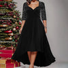 Women Fashion Sexy Plus Size V-Neck Long Sleeve Bead Big Swing Party Dress