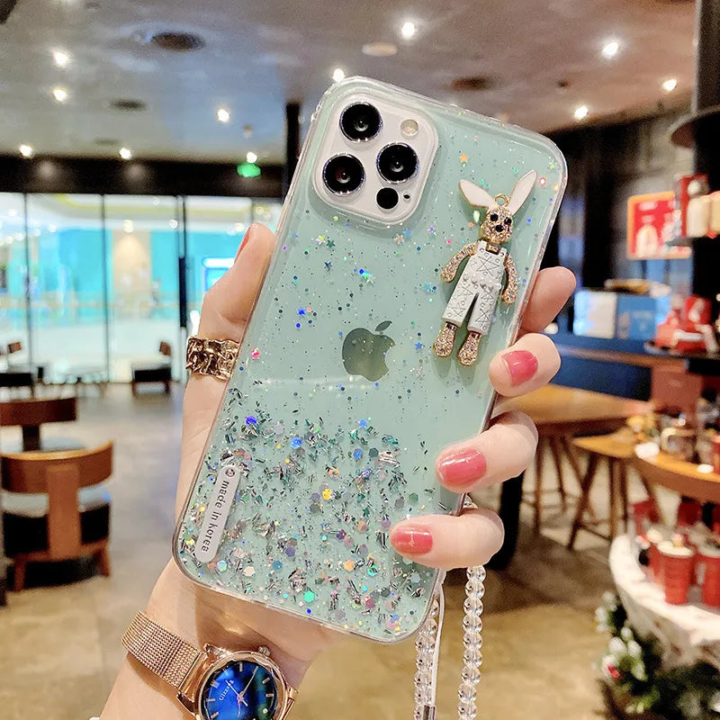 Buy 1 Get 1 Creative Rabbit Decoration Sequin Silicone Phone Case