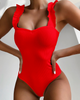 Women Fashion Solid Color Basic Ruffled Strap Tight Bodysuit