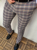 Men Basic Mid-Waist Plaid Printed Color Blocking Straight Suit Pants