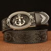 Men Fashion Casual Business Solid Color Embossed Leather Anchor Metal Buckle Belt