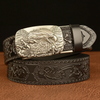 Men Fashion Casual Business Solid Color Embossed Leather Eagle Metal Buckle Belt