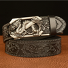 Men Fashion Casual Business Solid Color Embossed Leather Dragon Metal Buckle Belt