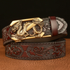 Men Fashion Casual Business Solid Color Embossed Leather Dragon Metal Buckle Belt