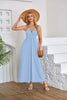 Summer Women Fashion Solid Color V-Neck Halter Neck Backless Maxi Dress