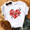 Women'S Fashion Love Flower Hot Air Balloon Print Round Neck Short Sleeve T-Shirt