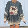 Casual Women Sweater Tie Dye Skull Letter Print Round Neck Sweatshirt