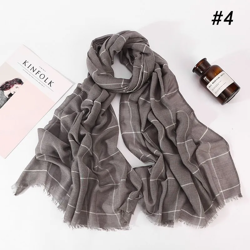 (Buy 1 Get 1) 80*180cm Plaid Print Muslim Cotton Hijab Scarf