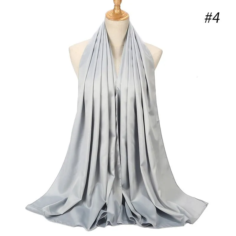 (Buy 1 Get 1) 65*175cm Women Pure Color Imitation Silk Hijab Scarf