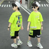 Kids Boys Casual Round Neck Short Aleeve Letter Image Pattern Loose T-Shirt And Elastic Shorts Set