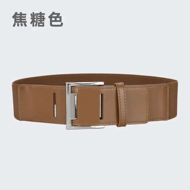 Women'S Fashion Casual Personality Alloy Pin Buckle Elastic Thick Leather Belt