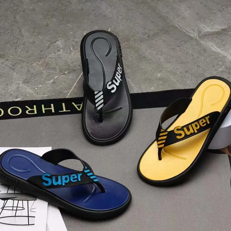 (Buy 1 Get 1) Men Fashion Casual Colorblock Letters Beach Flip-Flops Slippers