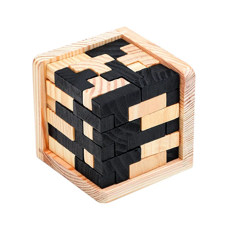 Creative 3D Wooden Cube Puzzle Ming Luban Interlocking Educational Toys For Children Kids Brain Teaser Early Learning Toy Gift