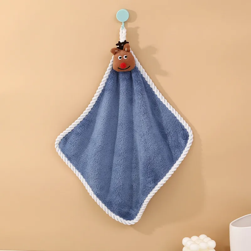 (Buy 1 Get 1) Warp Knitted Coral Fleece Santa Claus Hand Towel Soft Cute Hanging Kitchen Square Towel Rag