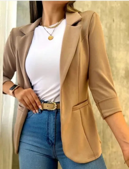 Women Solid Color Simple Long Sleeve Blazer Jacket