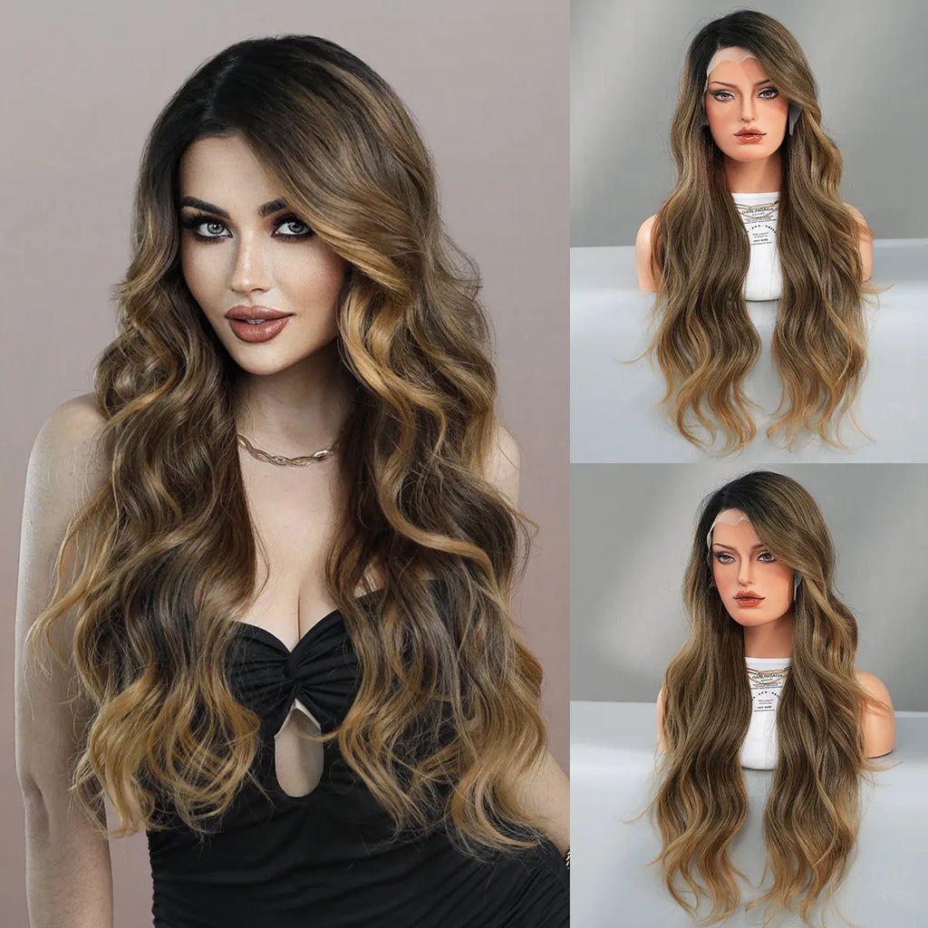 Women Fashion Gradient Large Wave Long Curly Wig