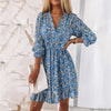 Bohemian Women Casual Tiny Flower Print V-Neck Dress