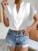 Summer Women Solid Color Simple V-Neck Short Sleeve Shirt