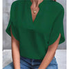 Buy 1 Get 1 Women Summer V-Neck Shirt Solid Color Casual Short-Sleeved Pullover Office Blouse
