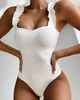 Women Fashion Solid Color Basic Ruffled Strap Tight Bodysuit