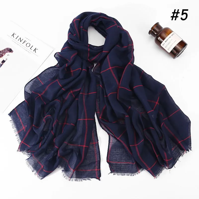 (Buy 1 Get 1) 80*180cm Plaid Print Muslim Cotton Hijab Scarf