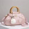 Women Fashion Plush Pendant Creased Large Capacity PU Handbag