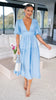 Women Casual Elegant V-Neck Solid Color Puff Sleeve Maxi Dress