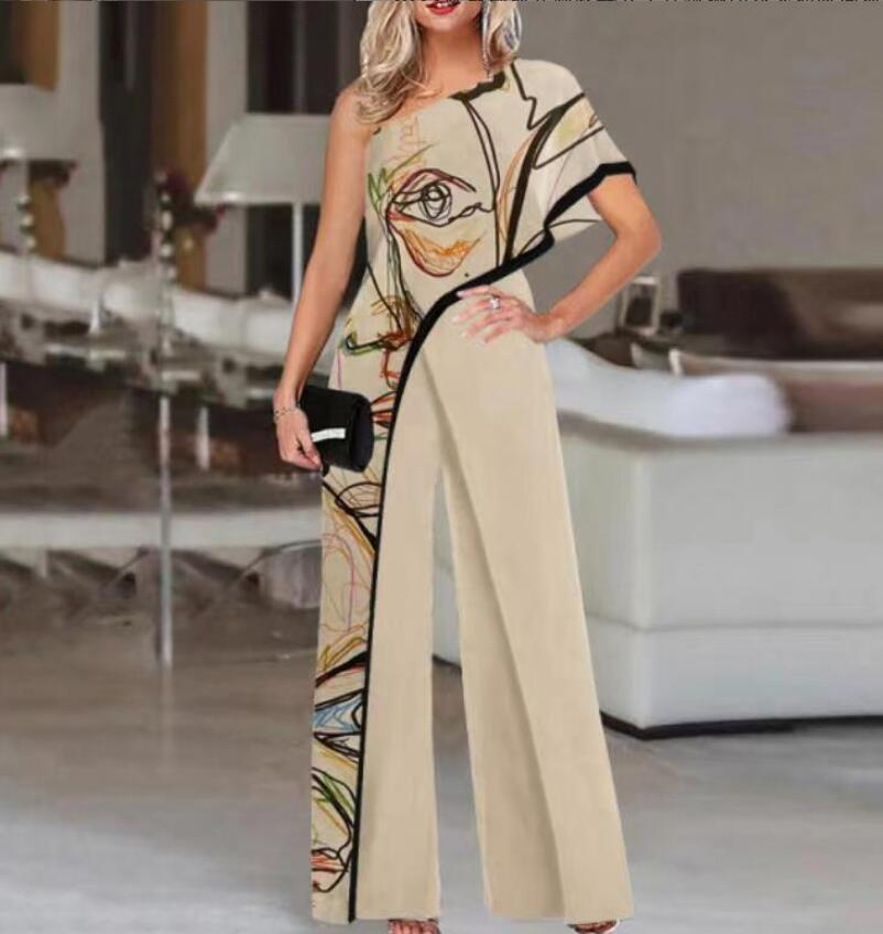 Women Wide Leg Pants Fashion Print Pattern Jumpsuit