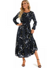 (Buy 1 Get 1) Women Ramadan /Eid Fashion Casual Floral Print Round Neck Long Sleeve Maxi Dress