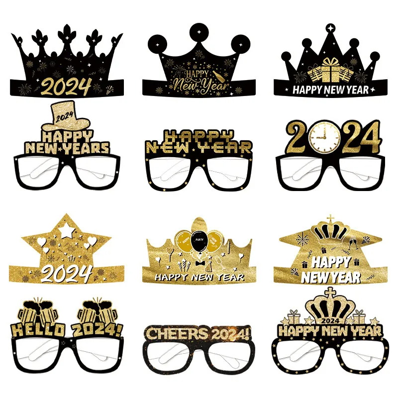 (Buy 1 Get 1) 2024 New Year Party Funny Paper Glasses Decoration