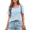 Summer Women Casual Square Neck Soild Color Short-Sleeved Casual T-Shirt