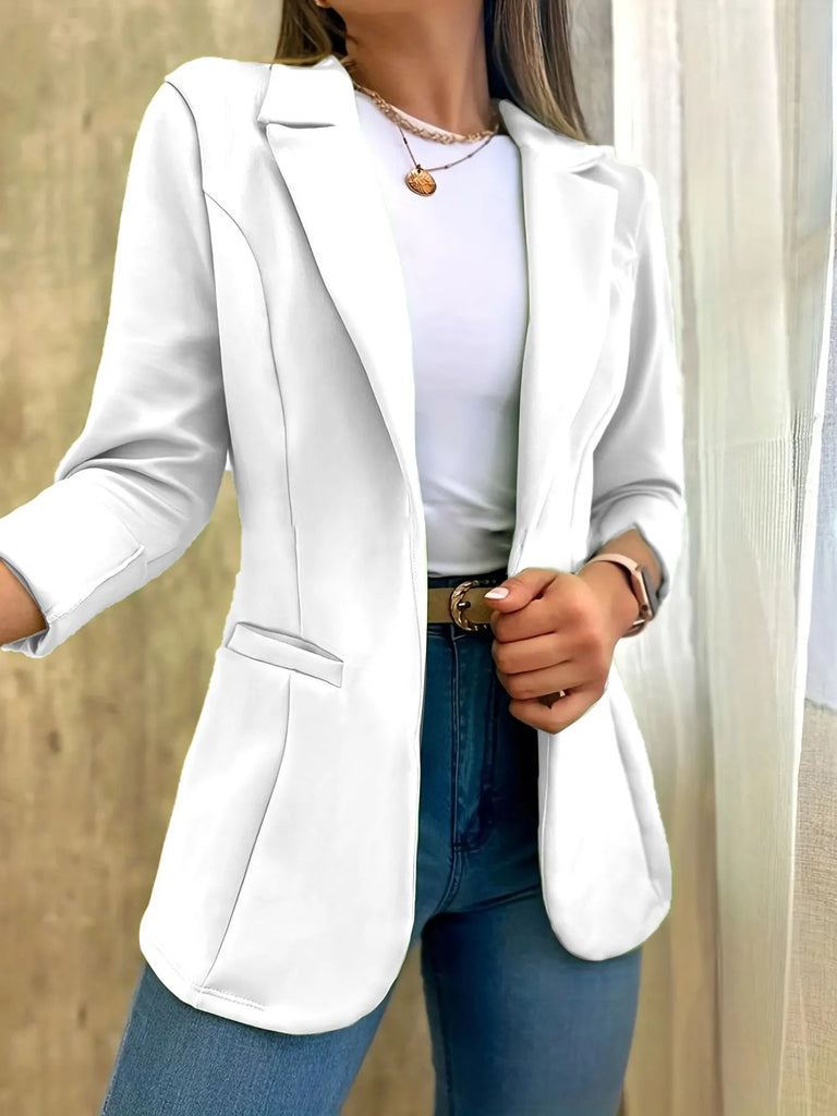 Women Solid Color Simple Long Sleeve Blazer Jacket