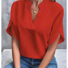 Buy 1 Get 1 Women Summer V-Neck Shirt Solid Color Casual Short-Sleeved Pullover Office Blouse