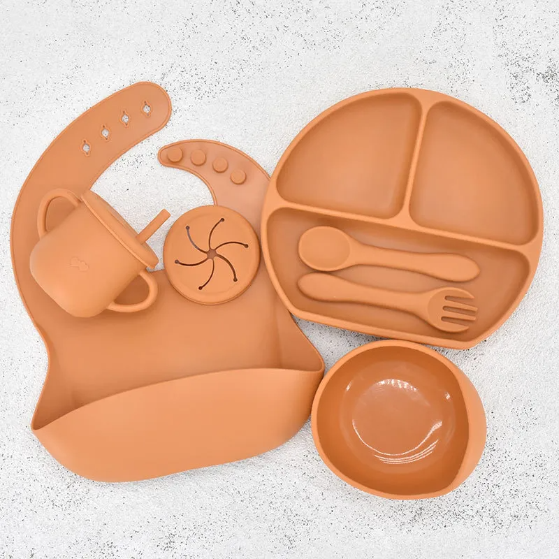 Children Kids Baby Silicone Feeding Tableware 7pcs Set