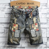 Men Summer Fashion Casual Color Matching Raw Hem Ripped Denim