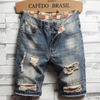 Men Summer Fashion Casual Color Matching Raw Hem Ripped Denim