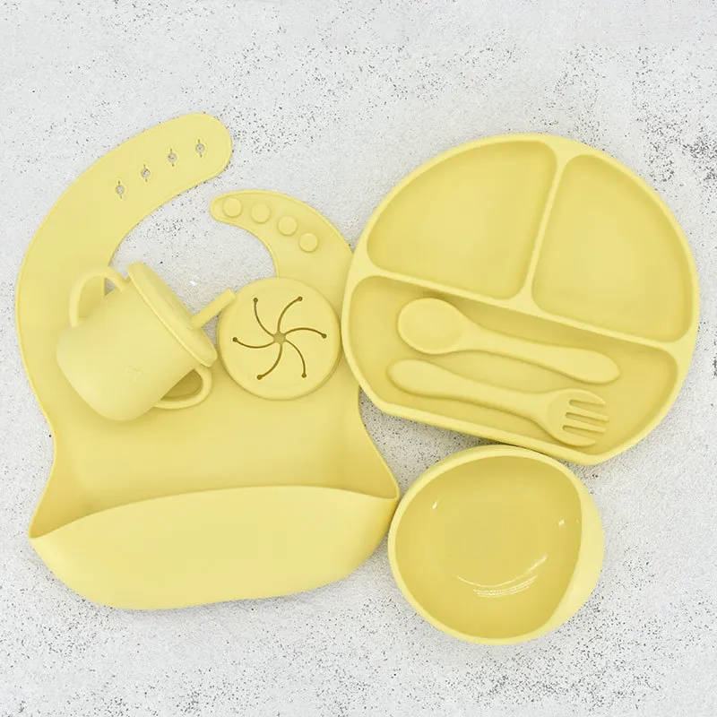 Children Kids Baby Silicone Feeding Tableware 7pcs Set