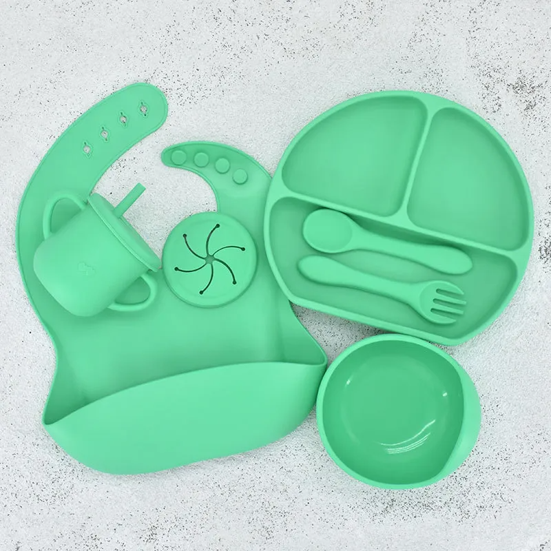 Children Kids Baby Silicone Feeding Tableware 7pcs Set