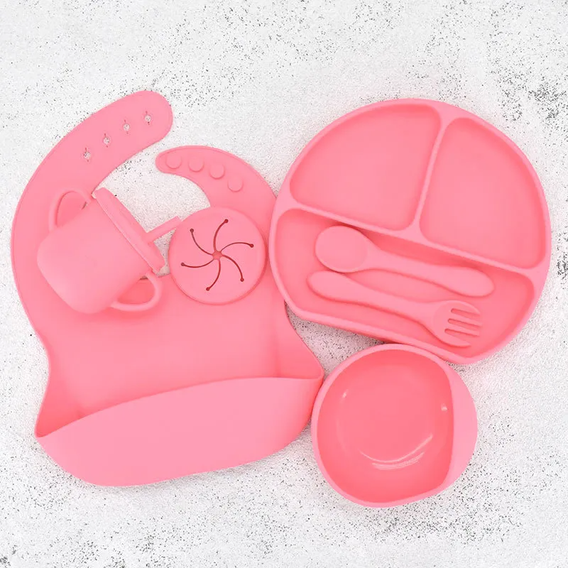 Children Kids Baby Silicone Feeding Tableware 7pcs Set