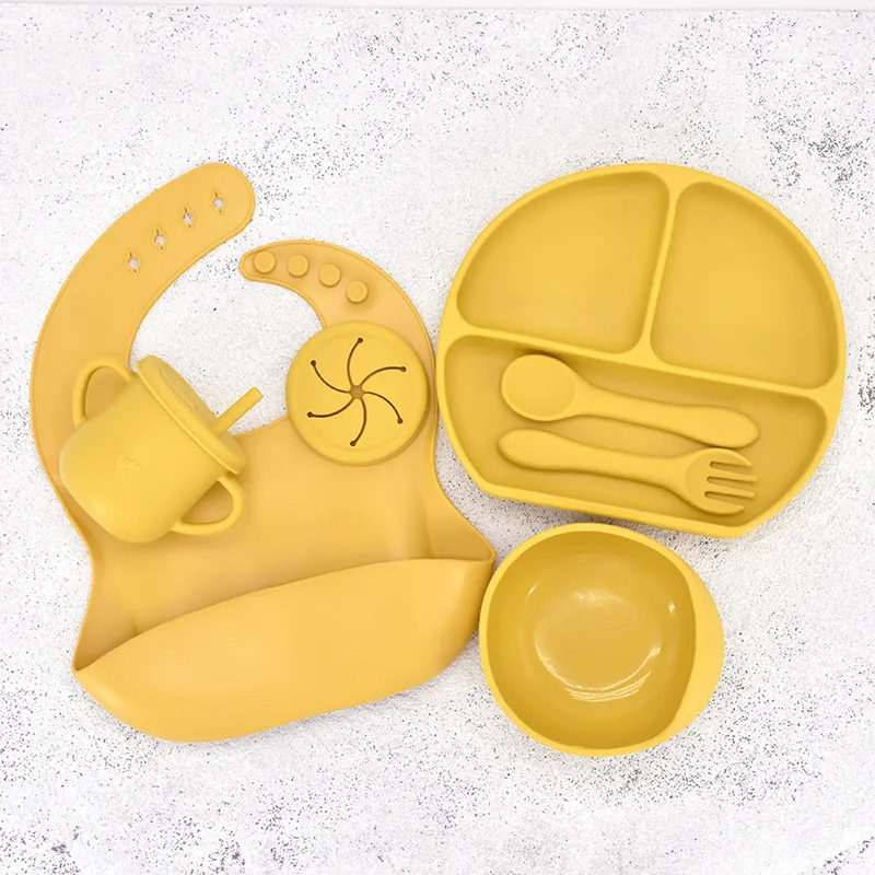 Children Kids Baby Silicone Feeding Tableware 7pcs Set