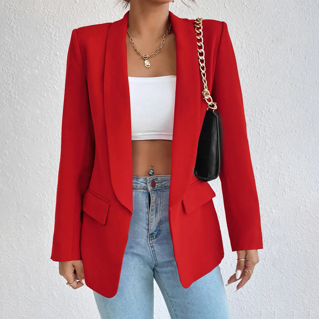 Women Casual Elegant Solid Color Lapel Long-Sleeved Office Chic Blazer