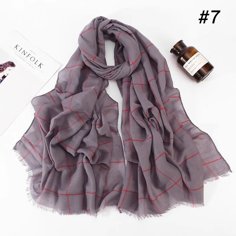 (Buy 1 Get 1) 80*180cm Plaid Print Muslim Cotton Hijab Scarf