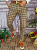 Men Basic Mid-Waist Plaid Printed Color Blocking Straight Suit Pants